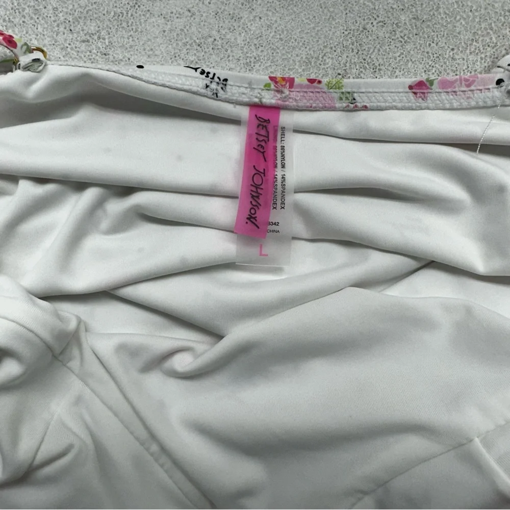 NWOT Betsey Johnson White Floral One Piece Swimsuit, Large